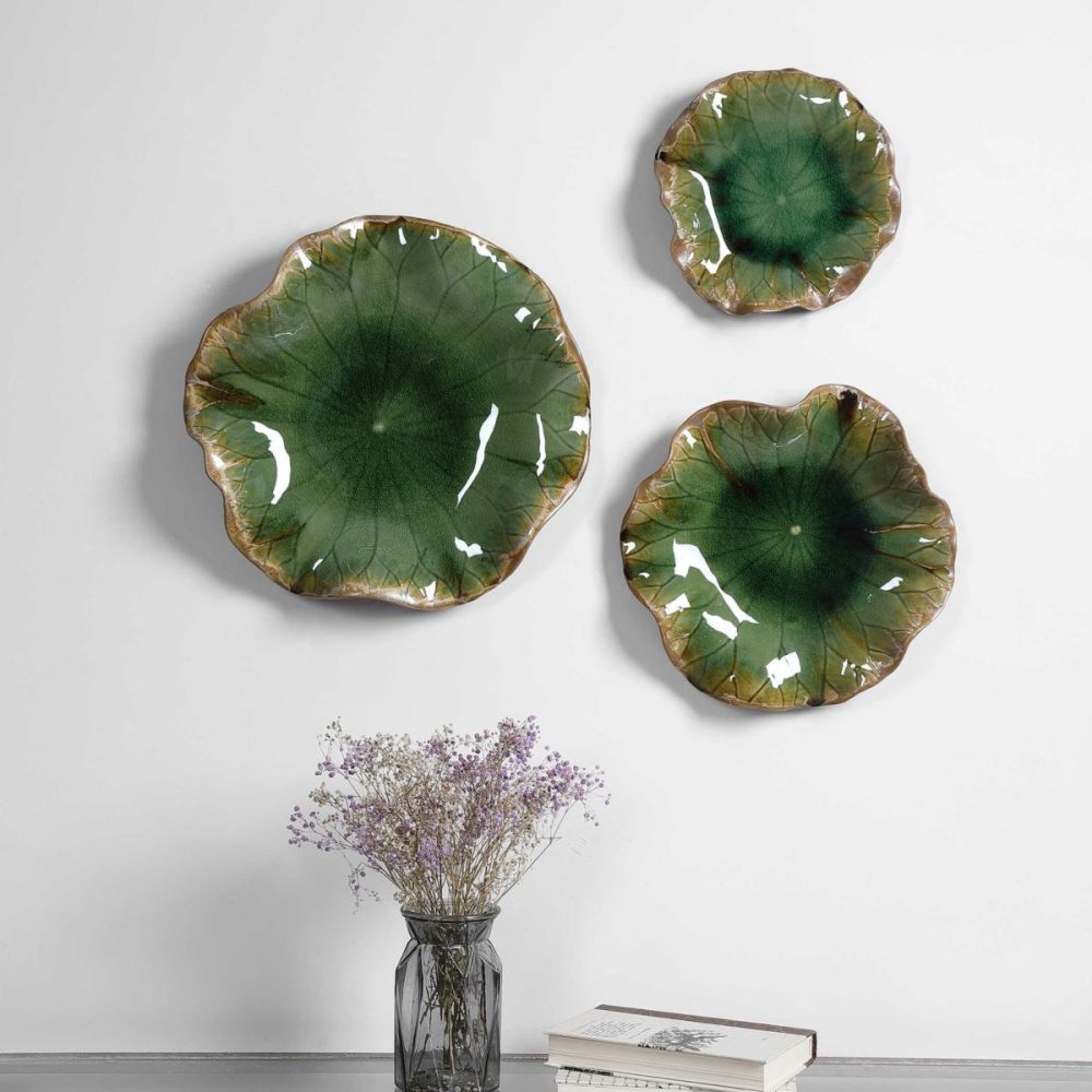 Bowls-Trays |  Abella Ceramic Wall Decor, Green, S/3