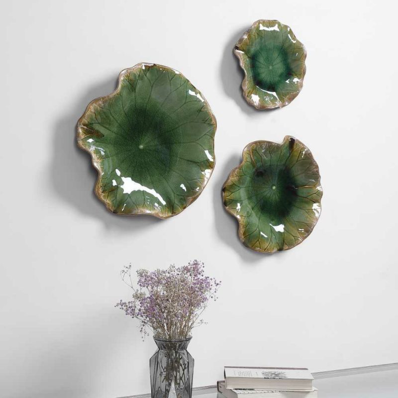 Bowls-Trays |  Abella Ceramic Wall Decor, Green, S/3