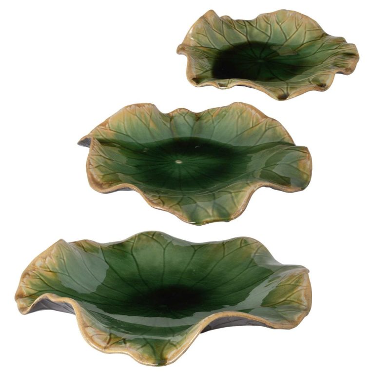 Bowls-Trays |  Abella Ceramic Wall Decor, Green, S/3