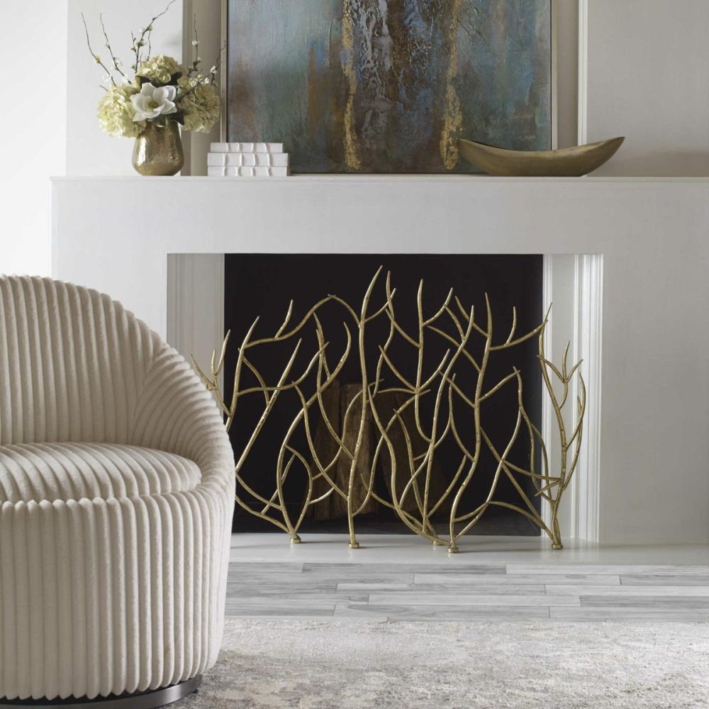 Fireplace Accessories |  Gold Branches Decorative Fireplace Screen