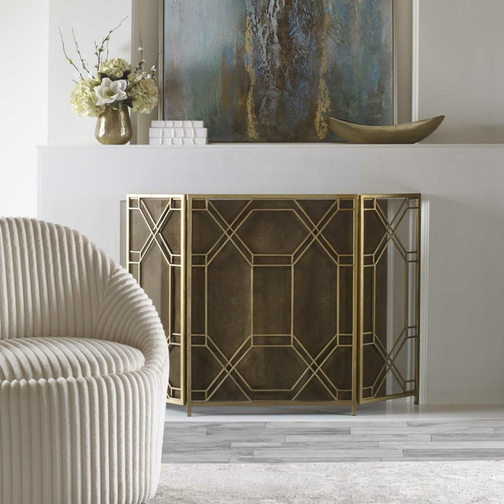 Fireplace Accessories |  Rosen Fireplace Screen, Gold