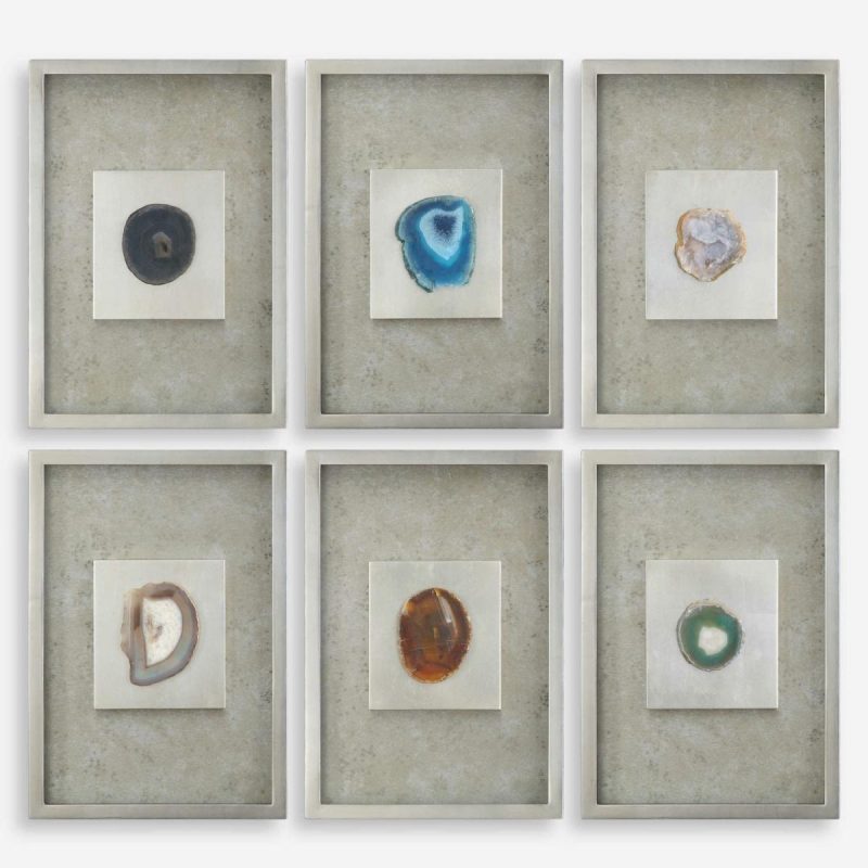 Framed Objects |  Agate Stone Silver Shadow Box, S/6