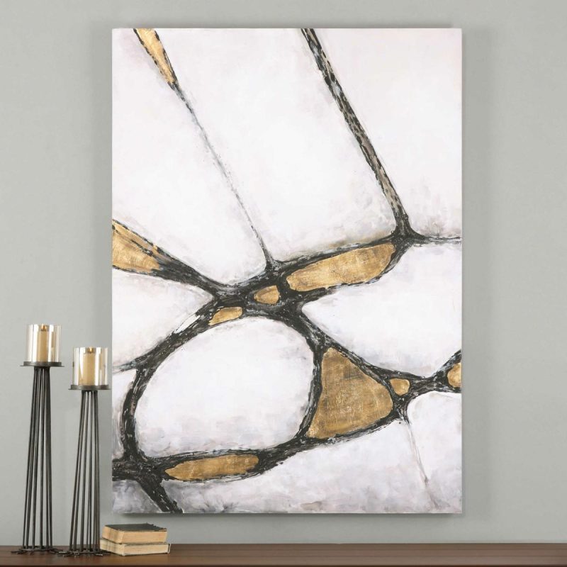 Hand Painted |  Abstract In Gold And Black Hand Painted Canvas