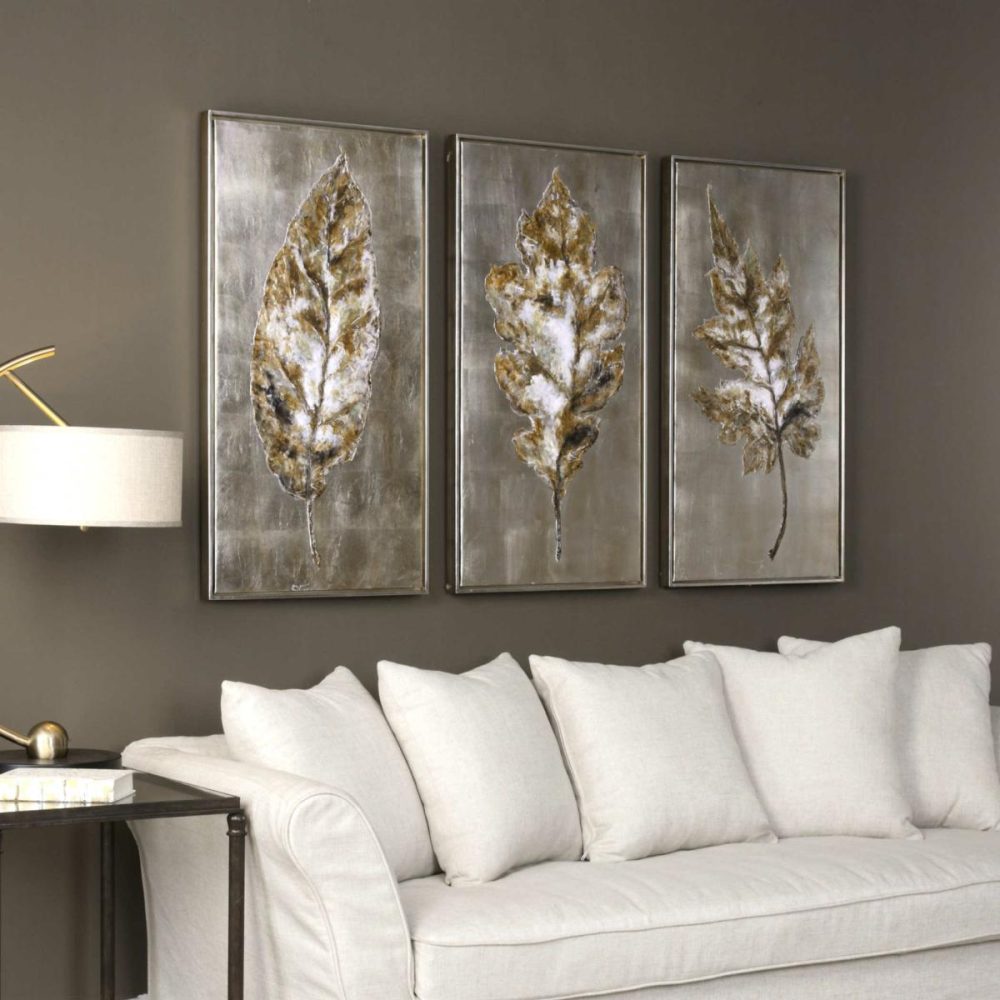 Hand Painted |  Champagne Leaves Hand Painted Canvases, S/3