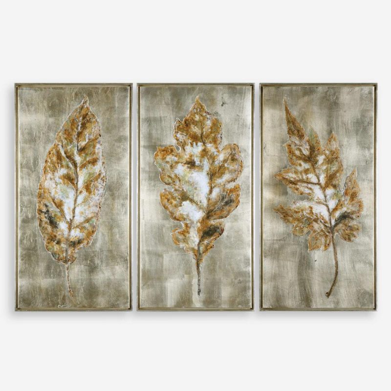 Hand Painted |  Champagne Leaves Hand Painted Canvases, S/3