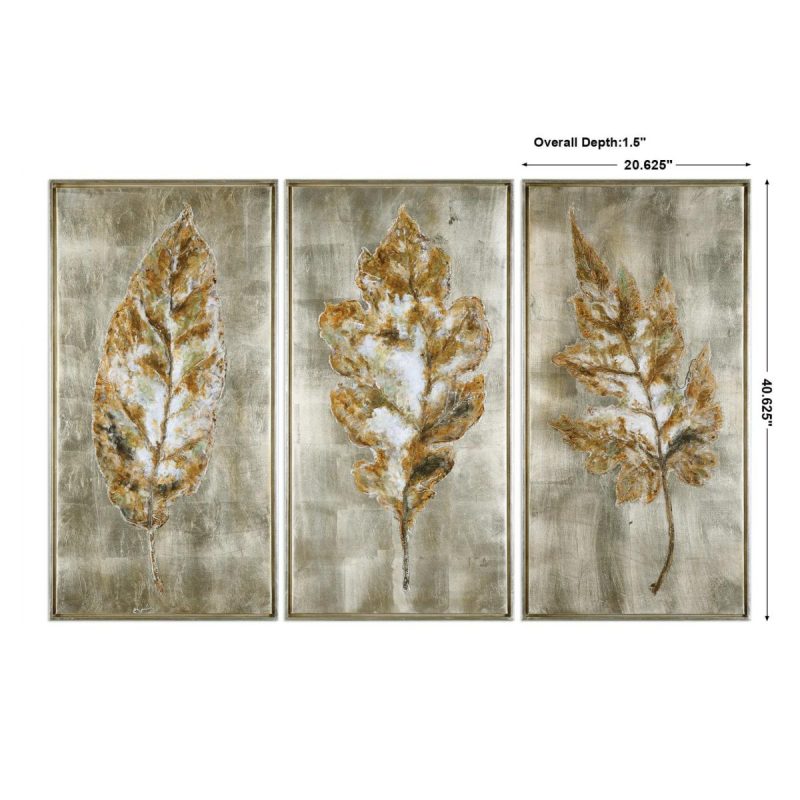 Hand Painted |  Champagne Leaves Hand Painted Canvases, S/3