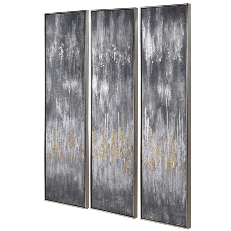 Hand Painted |  Gray Showers Hand Painted Canvases, S/3