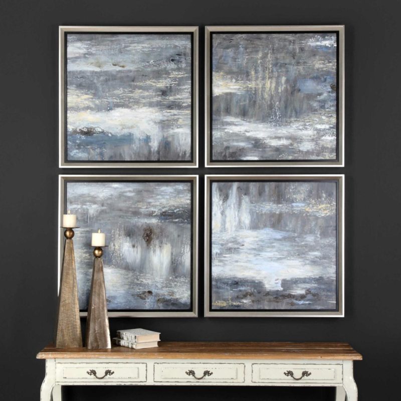 Hand Painted |  Shades Of Gray Hand Painted Canvases, S/4