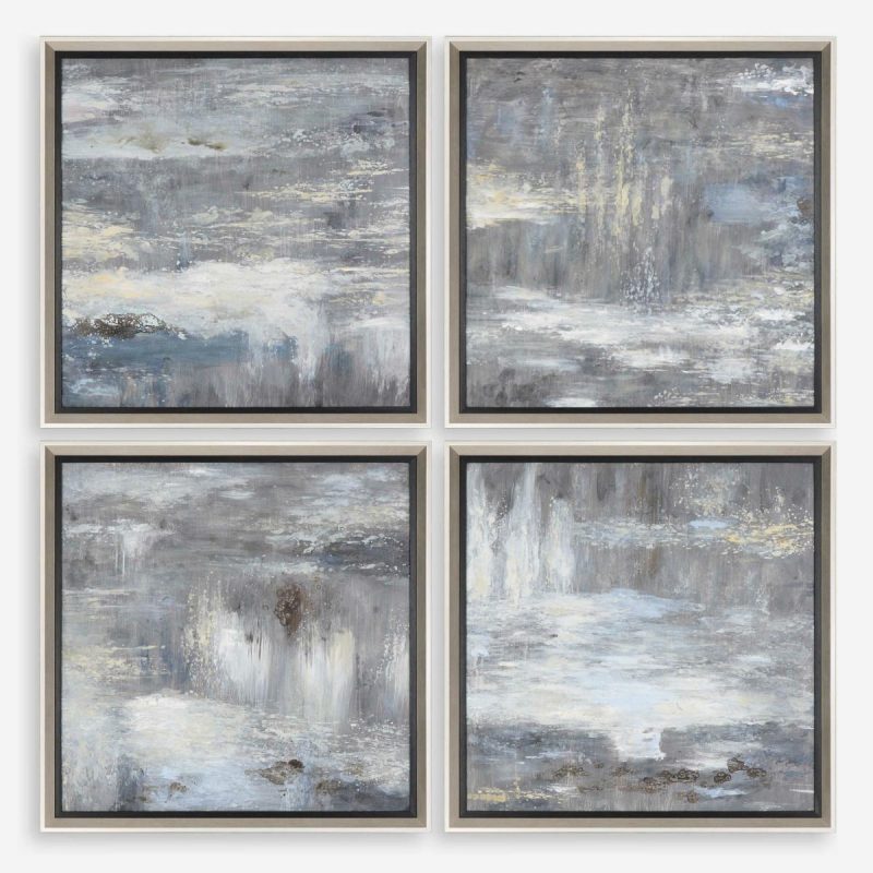 Hand Painted |  Shades Of Gray Hand Painted Canvases, S/4