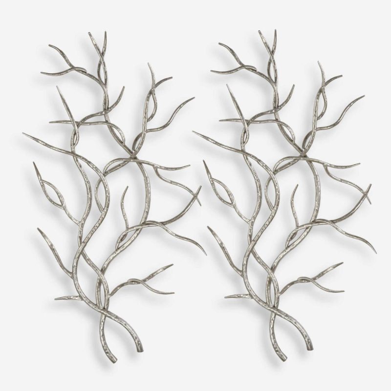 Metal Wall Decor |  Silver Branches Metal Wall Decor, S/2