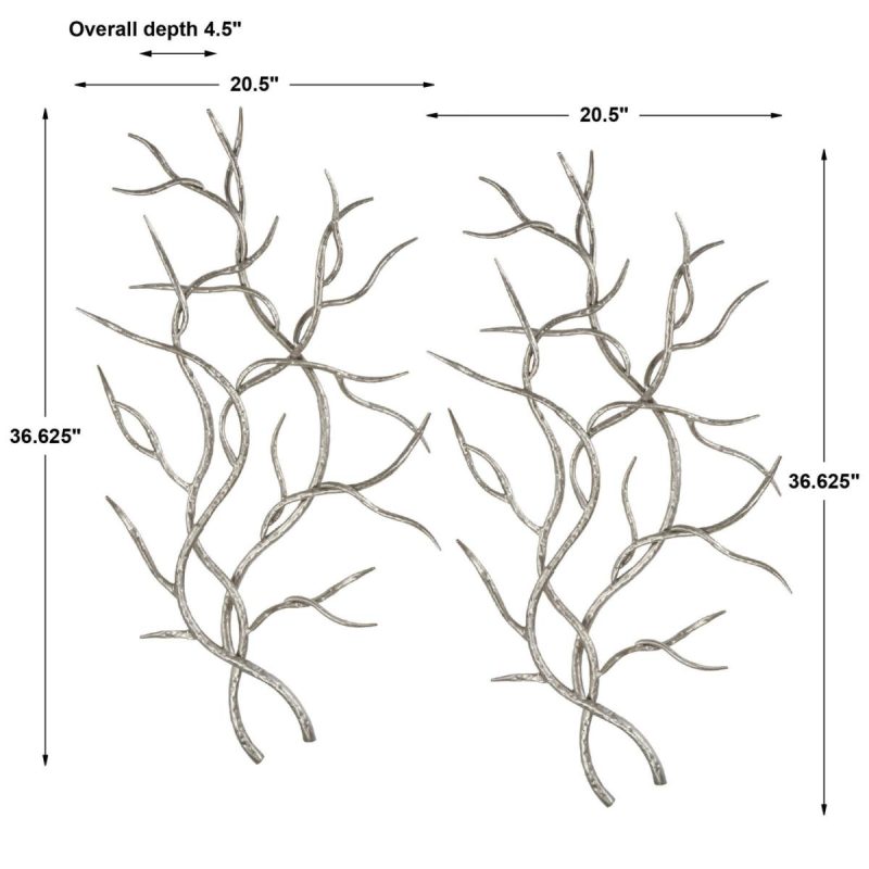 Metal Wall Decor |  Silver Branches Metal Wall Decor, S/2