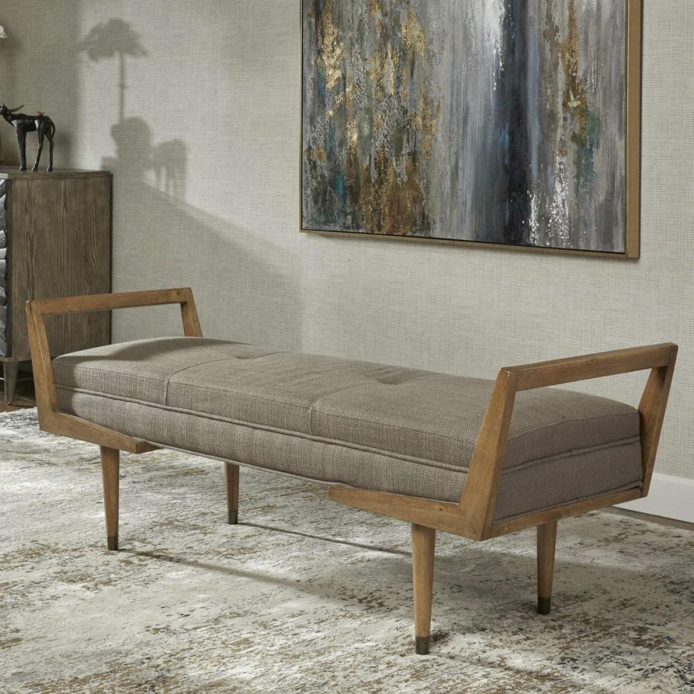 Ottomans-Benches |  Waylon Bench, Taupe Gray