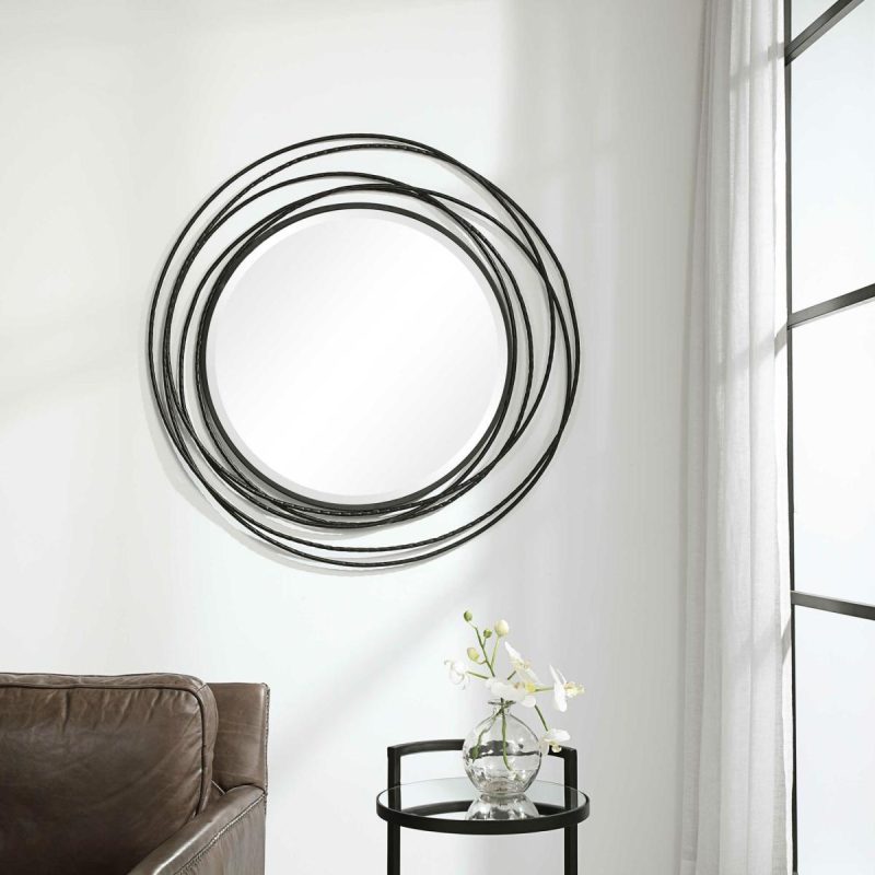 Round |  Whirlwind Round Mirror, Black