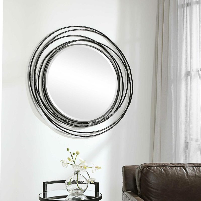 Round |  Whirlwind Round Mirror, Black