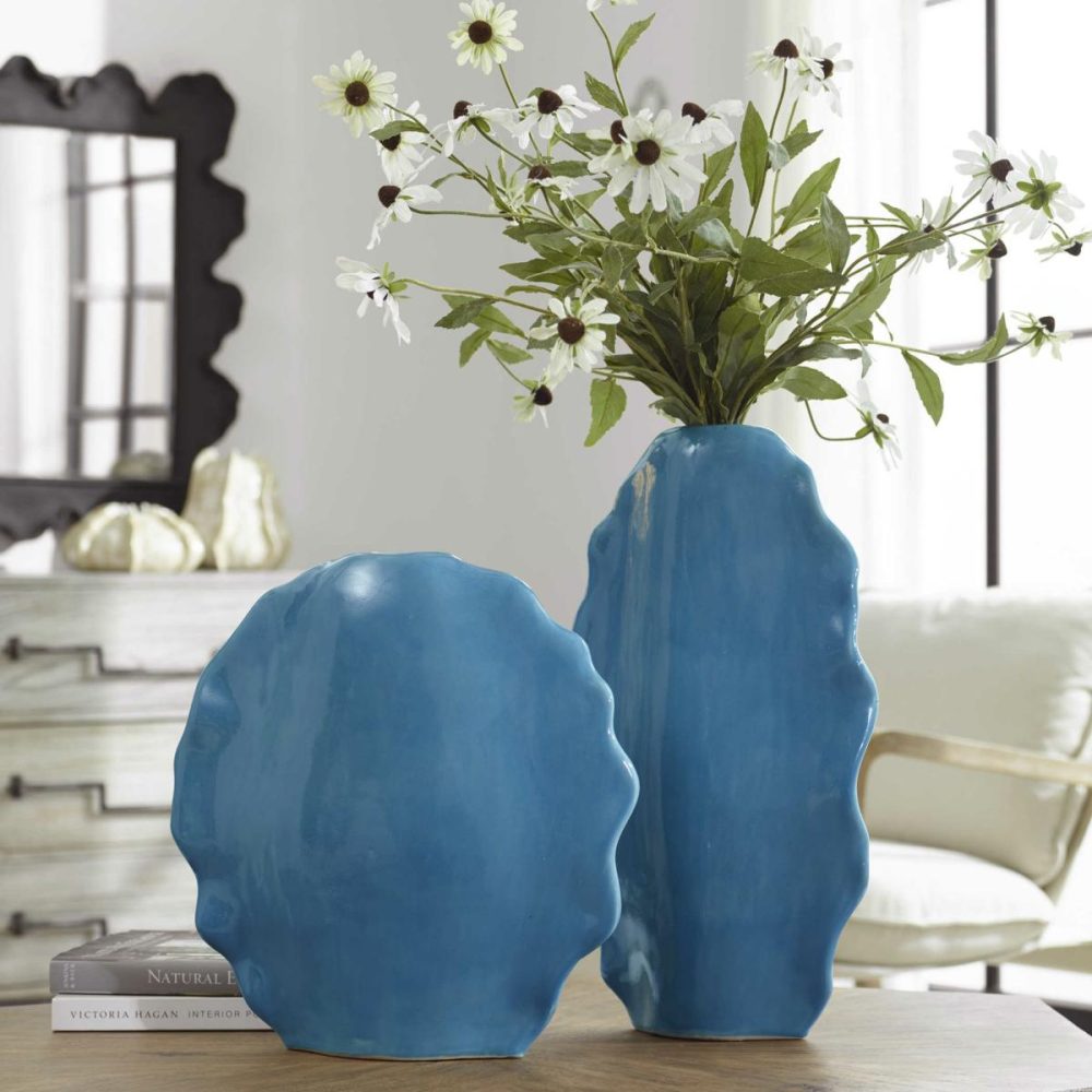 Vases-Urns-Finials |  Ruffled Feathers Vases, Blue, S/2