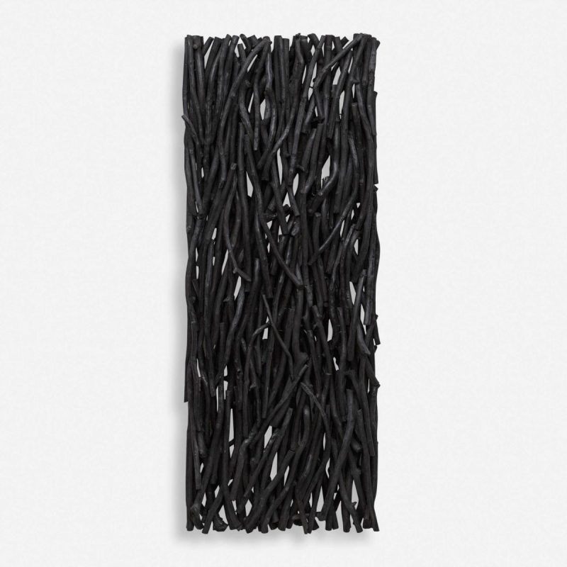 Wood Wall Decor |  Gathered Teak Wood Wall Decor, Black