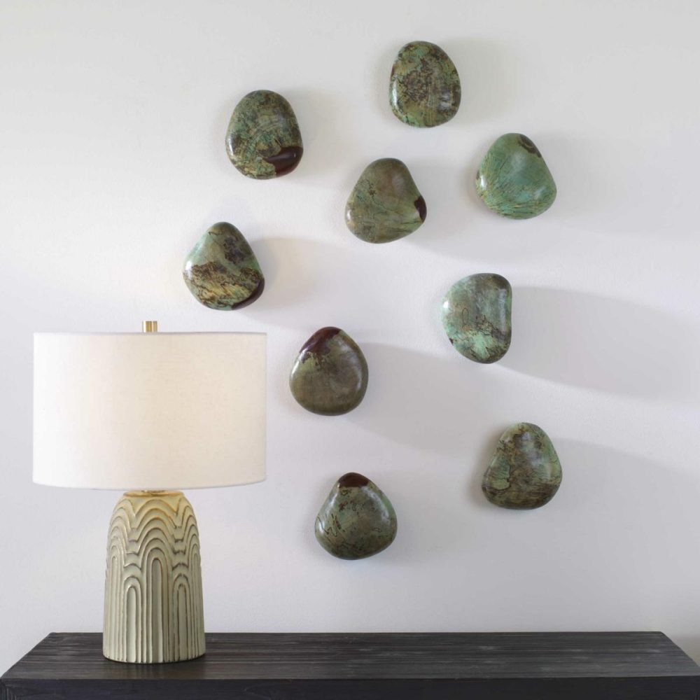 Wood Wall Decor |  Pebbles Wood Wall Decor, Aqua, S/9