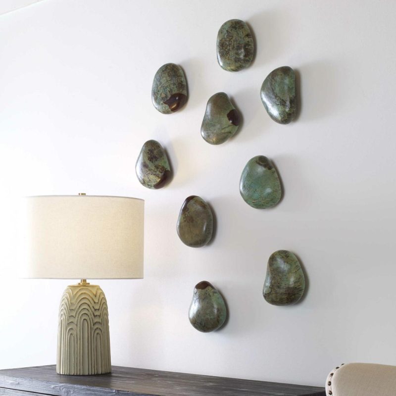 Wood Wall Decor |  Pebbles Wood Wall Decor, Aqua, S/9